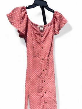 Polka Dot Button-Front Pink Dress